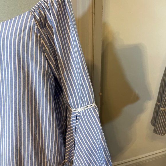 Anthropologie Pleione Pinstripe Bell Sleeve Blouse - Picture 2 of 7